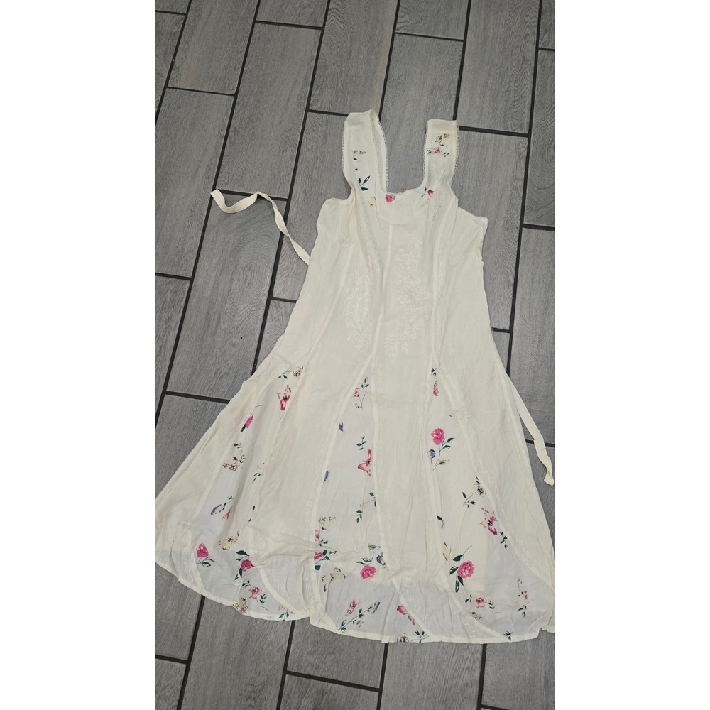 Sakkas Womens Ivory Floral Embroidered Rayon Sleeveless Midi Dress L XL NWT